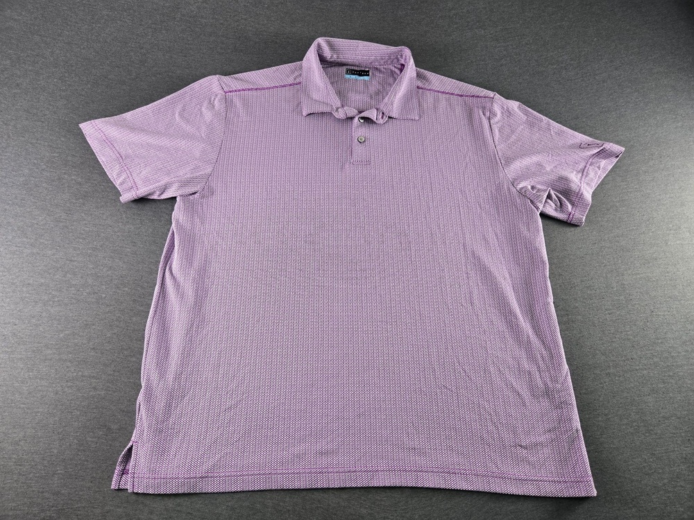 PGA TOUR Polo Shirt Mens 2XL Purple Geometric Golf Performance Knit Stretch